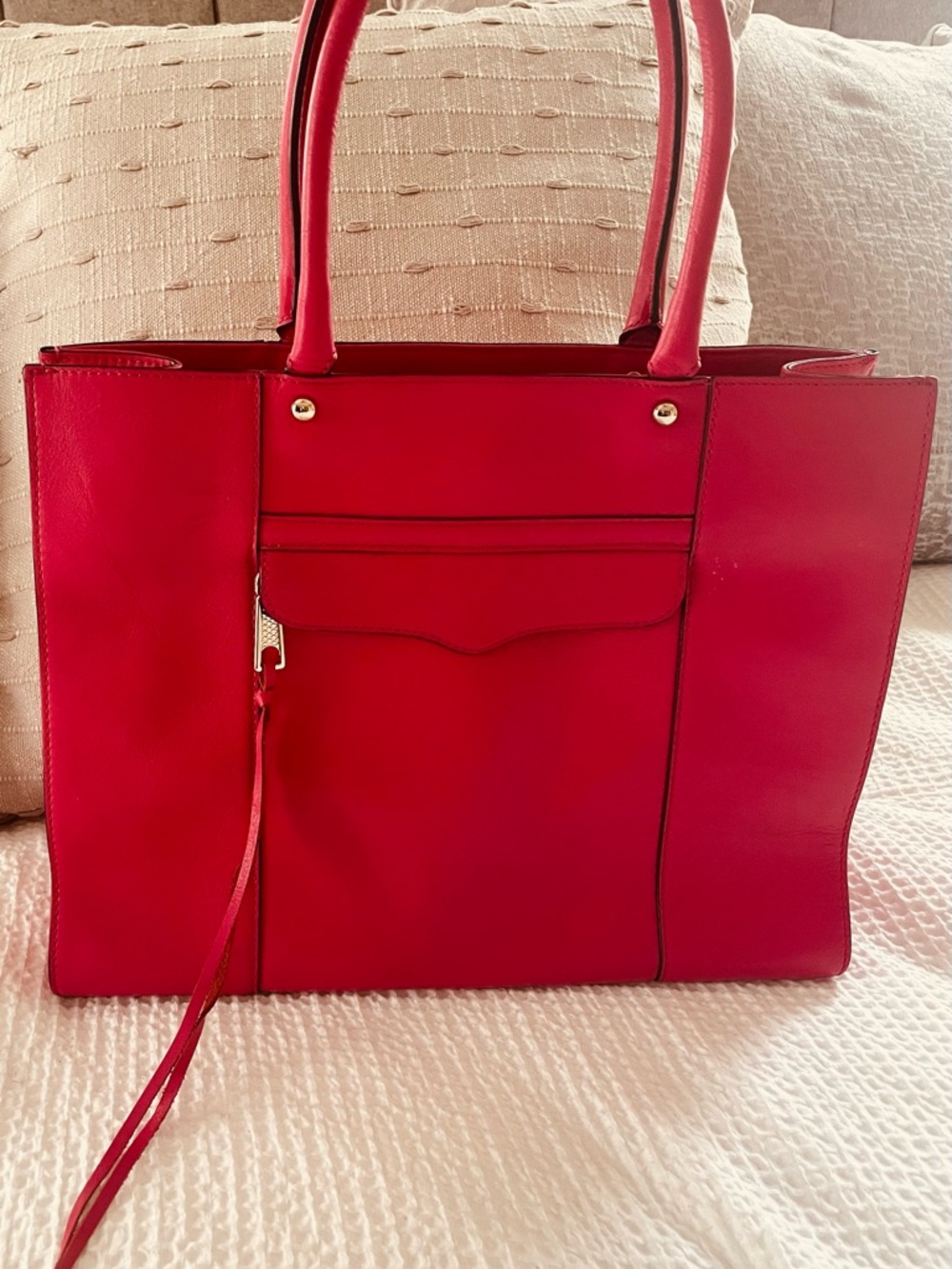 Rebecca Minkoff Pink Leather Structured Tote with Front Zip Pocket